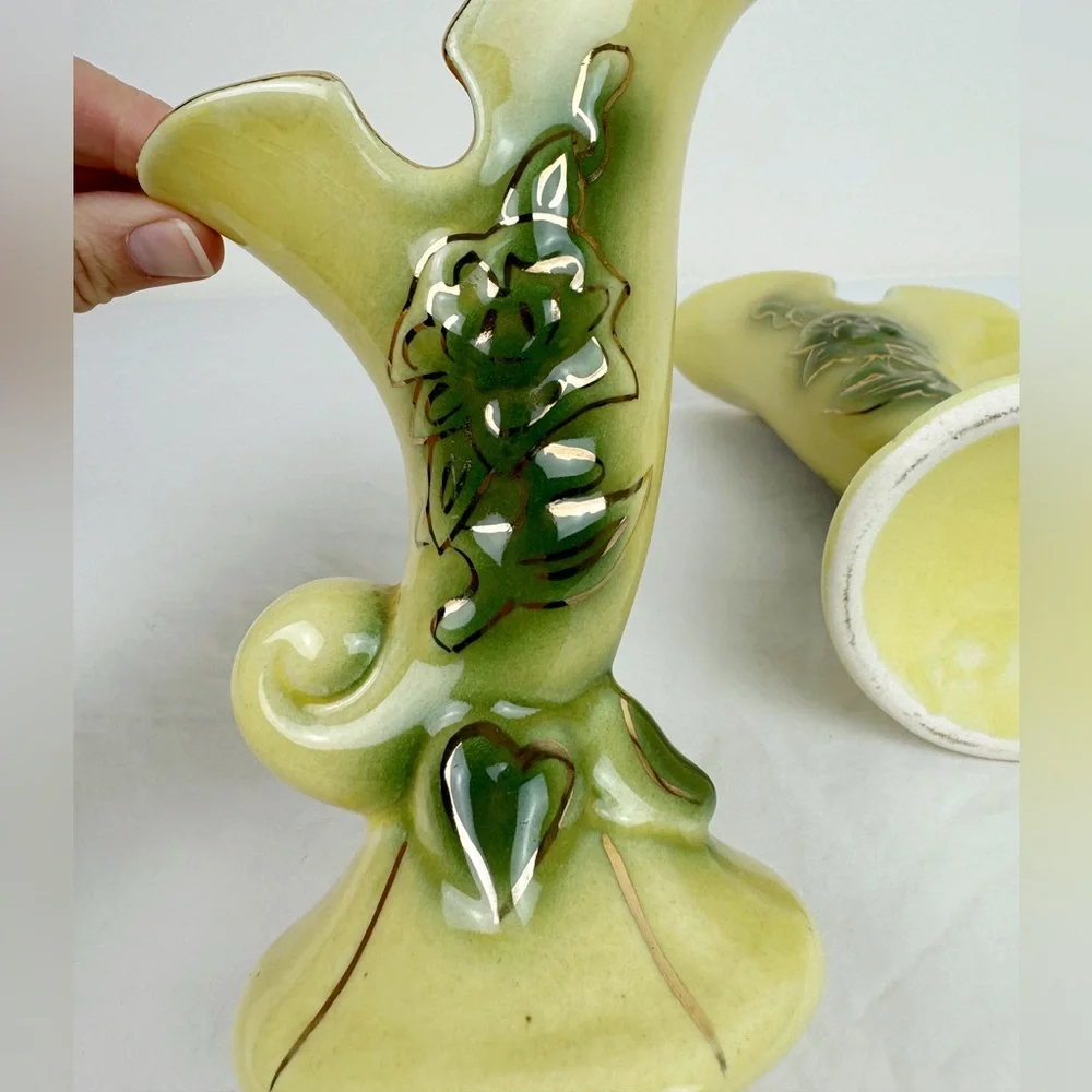 Yellow Floral Cornucopia Vases- Set of Two - Picture 8 of 8